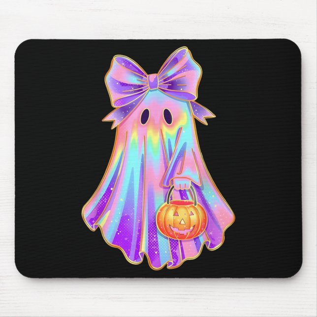 Funny Coquette Bow Ghost Pumpkin Halloween Soky Se Mouse Pad (Front)