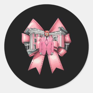 Funny Coquette Bow Trump Pink Heart Valentine Classic Round Sticker