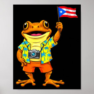 Funny coqui frog puerto rico flag boricua puerto poster