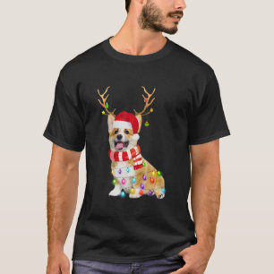 Funny Corgi Christmas 2021 Lights Santa Reindeer T-Shirt