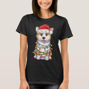 Funny Corgi Christmas Tree Lights Gift Santa Hat D T-Shirt