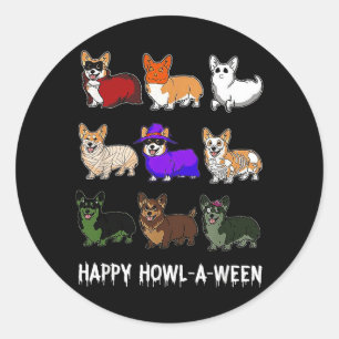 Funny Corgi Dog Halloween Happy Howl-o-ween Classic Round Sticker