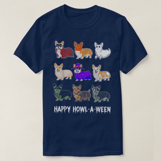 Funny Corgi Dog Halloween Happy Howl O Ween  T-Shirt (Design Front)