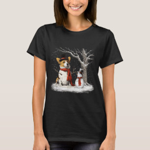 Funny Corgi Dog In The Snow Tree Christmas Winter  T-Shirt