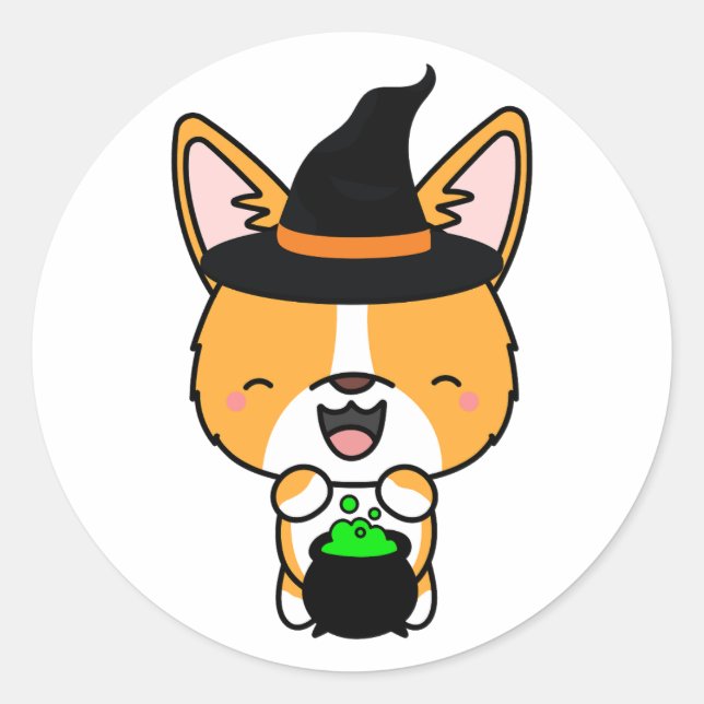Funny corgi dog is a witch classic round sticker (Front)