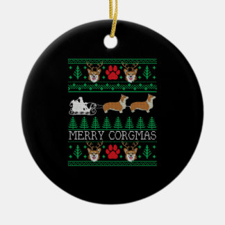 Funny Corgi Dog Lover Owner Corgi Ugly Christmas Ceramic Ornament