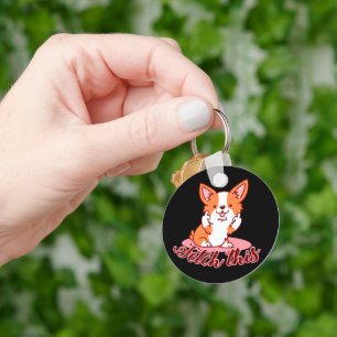 Funny Corgi Dog Middle Finger Fetch This Key Ring
