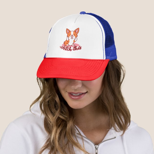 Funny Corgi Dog Middle Finger Fetch This Trucker Hat (In Situ)