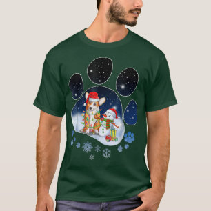 Funny Corgi Dog Paw ChristmasSnowman Xmas Lights T-Shirt