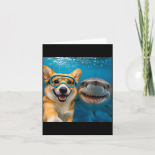 Funny Corgi Dog Selfie With Shark Ocean Lovers Card