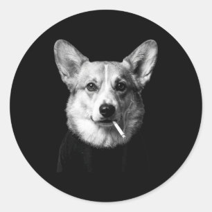 Funny corgi dog smoking meme smoking dog cigarette classic round sticker