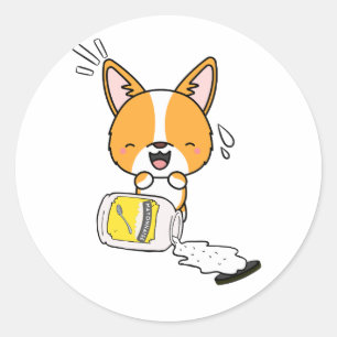 Funny corgi dog spilled mayonnaise classic round sticker