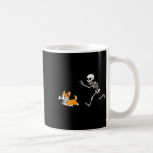 Funny Corgi Dog Steals Skeleton Bone Halloween  Coffee Mug