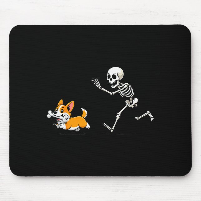 Funny Corgi Dog Steals Skeleton Bone Halloween  Mouse Pad (Front)
