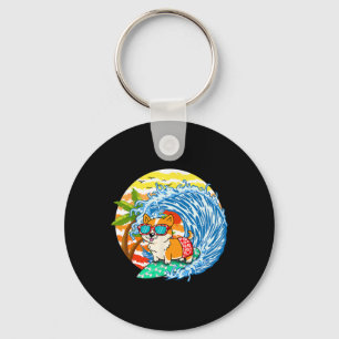 Funny Corgi Dog Surfing Surfer Hawaii Beach Summer Key Ring