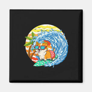 Funny Corgi Dog Surfing Surfer Hawaii Beach Summer Magnet