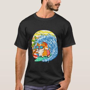 Funny Corgi Dog Surfing Surfer Hawaii Beach Summer T-Shirt