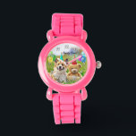 Funny Corgi Dog Teddy Birthday Party Watch<br><div class="desc">Fun birthday party time photo artwork illustration of a funny corgi and cute teddy with party hats and balloons. Great birthday gift idea for anyone young or older, boy or girl, and you can customise the text to change name or message. Available in different colours, styles and watch shapes which...</div>