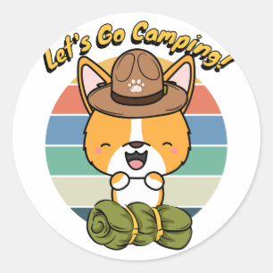 Funny corgi dog wants to go camping classic round sticker