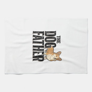Funny Corgi Dogfather Vintage Engraving T-Shirt De Tea Towel