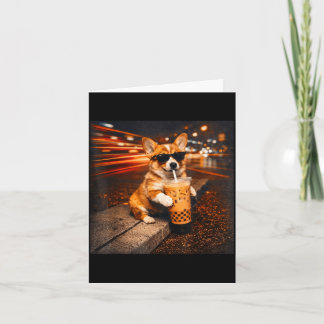 Funny corgi drinking iced coffee cute dog meme card
