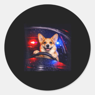Funny corgi driving meme dog driving a car classic round sticker