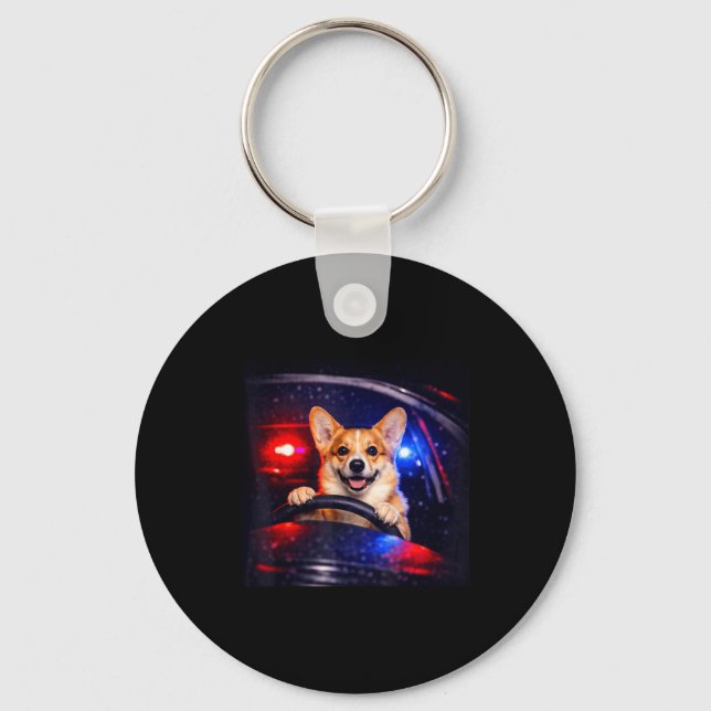 Funny corgi driving meme dog driving a car  key ring (Front)