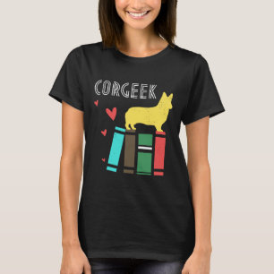 Funny Corgi Geek Corgeek Book Design Print T-Shirt