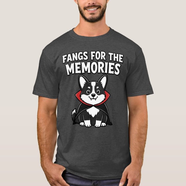 Funny Corgi Halloween Vampire Fangs Dog T-Shirt (Front)