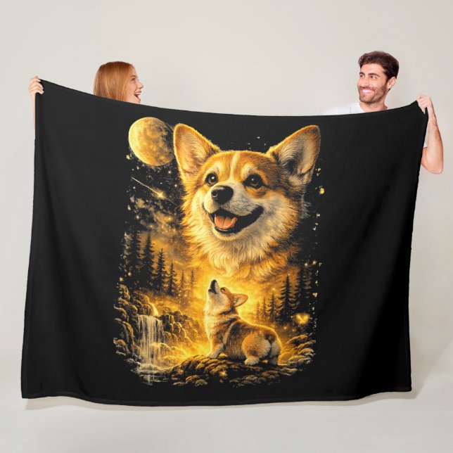 funny corgi howling at the moon fleece blanket (In Situ)