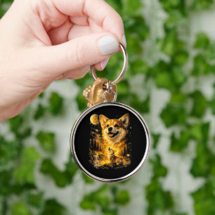 Funny Corgi Howling at The Moon Key Ring