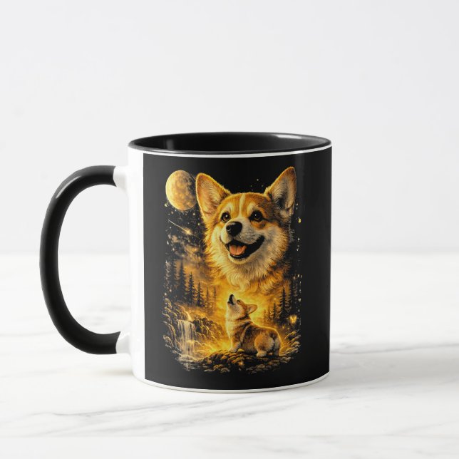 Funny Corgi Howling at The Moon Mug (Left)