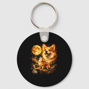Funny corgi howling at the moon vintage mystical key ring