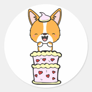 Funny corgi jumping out of a cake classic round sticker
