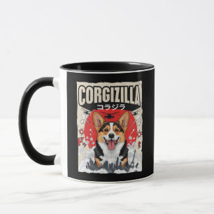 Funny Corgi Kaiju Giant Monster Retro Sunset Mug