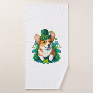 Funny Corgi Lover Shamrock Happy St Patricks Day Bath Towel