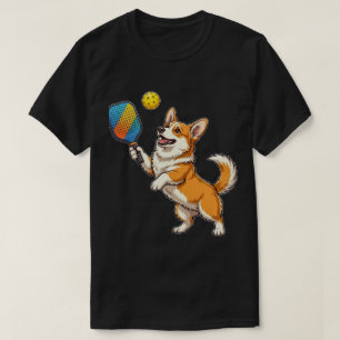 Funny Corgi Pickleball Cute Dog Playing Paddle T-Shirt