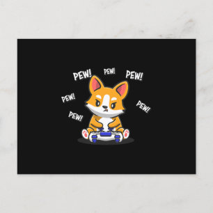Funny Corgi Playing Game Announcement Postcard