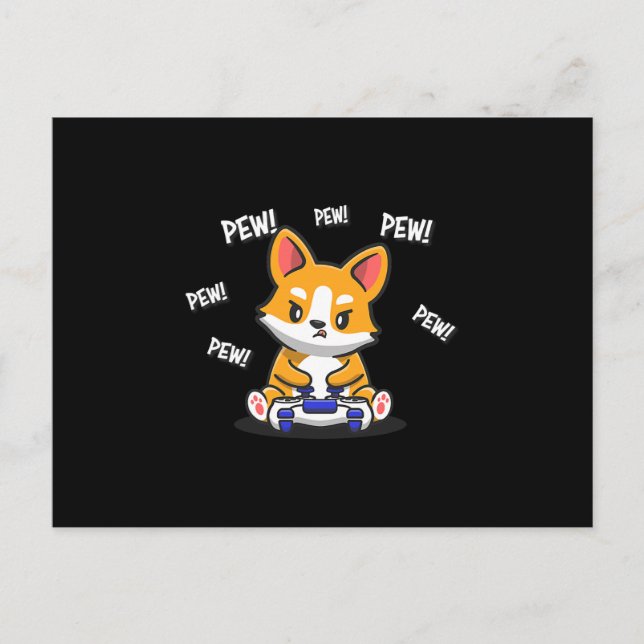 Funny Corgi Playing Game Announcement Postcard (Front)