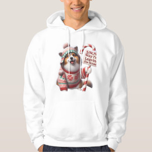 Funny Corgi/Pomeranian Dog in Sweater: "Snow Way!" Hoodie