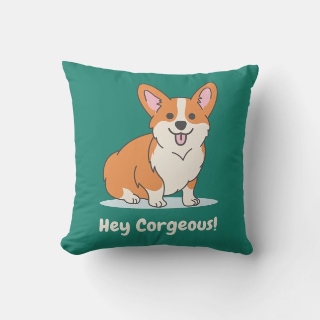Funny Corgi Puppy Pun - Hey Corgeous Cushion (Front)
