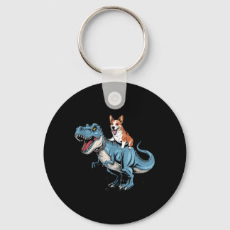 Funny Corgi Riding Dinosaur Men Women Dog Mum Dad Key Ring