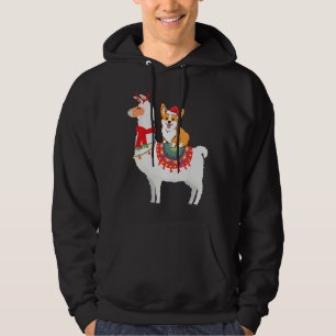 Funny Corgi Riding Llama Christmas Corgi Xmas Hoodie