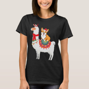 Funny Corgi Riding Llama Christmas Corgi Xmas T-Shirt