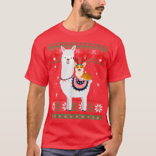 Funny Corgi Riding Llama Christmas Gifts Corgi Xma T-Shirt