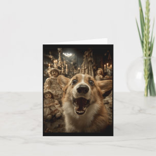 Funny Corgi Selfie With Y Dolls Spooky Halloween Card