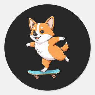Funny Corgi Skater Skateboard Ballerina Mom Dad Ki Classic Round Sticker