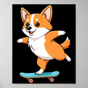 Funny Corgi Skater Skateboard Ballerina Mom Dad Ki Poster