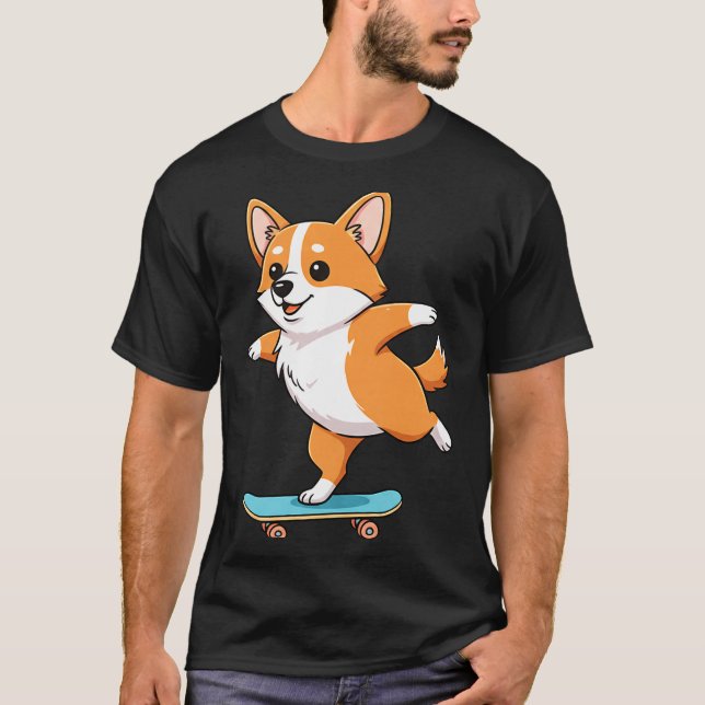 Funny Corgi Skater Skateboard Ballerina Mom Dad Ki T-Shirt (Front)