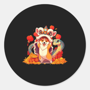 Funny Corgi Snake Chinese New Year 2025 Womens Men Classic Round Sticker